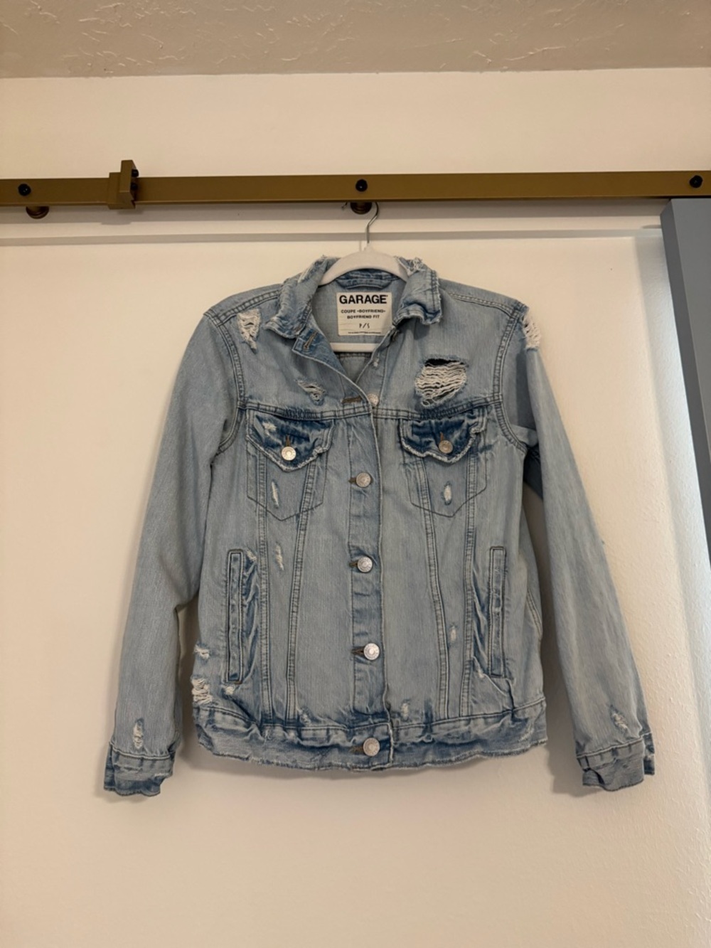 Women’s Garage Brand Boyfriend Fit Distressed Jean Jacket- Small